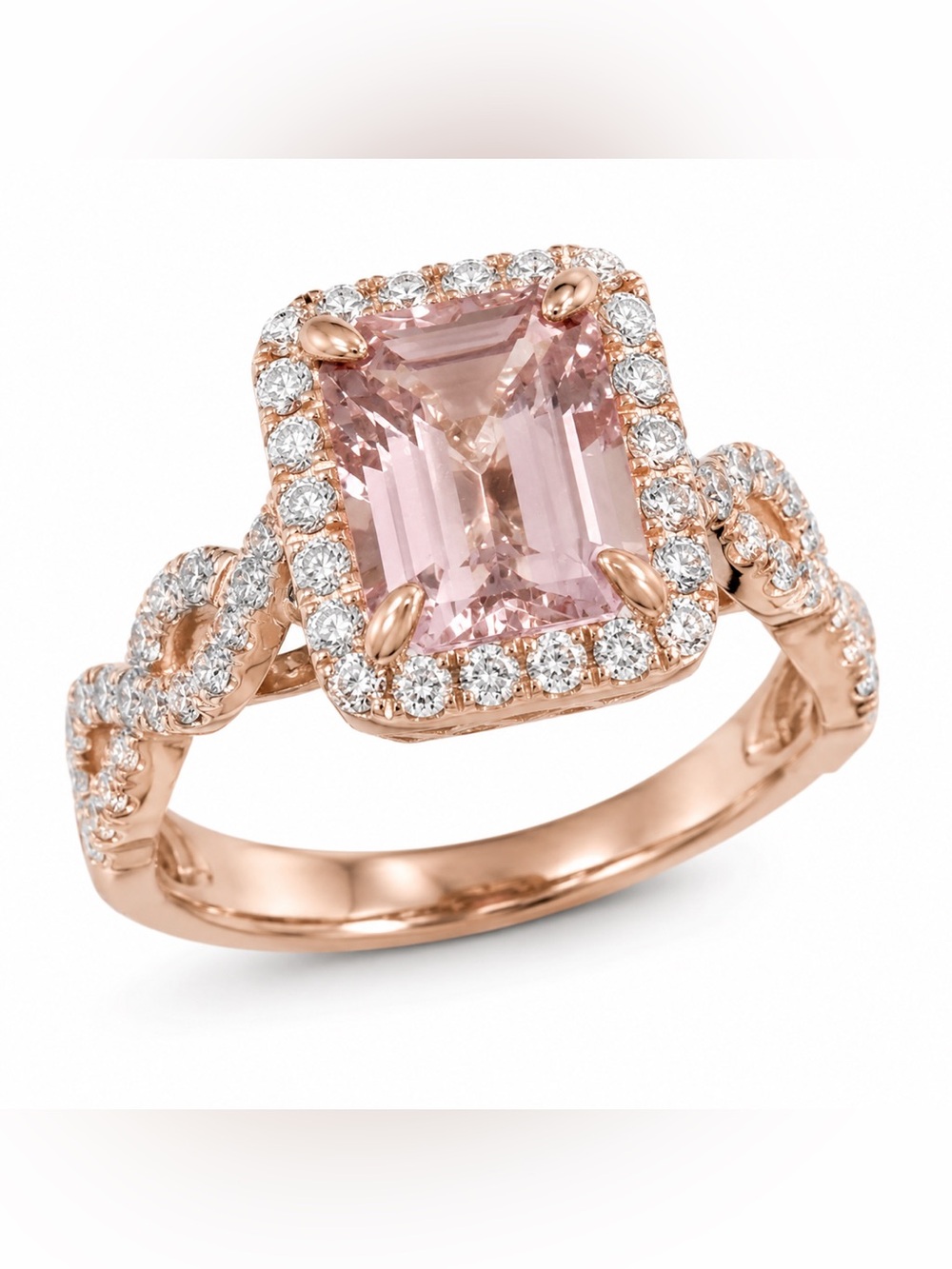 1.6 ct. t.w. Morganite & 1/5 ct. t.w. Cubic Zirconia Halo Ring in 14k Rose Gold